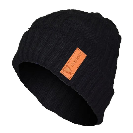 Guinness Black Beanie with Leather Patch - The Celtic Gift Store - Hats