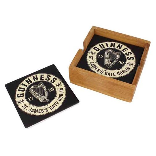 Guinness Cermaic Coasters in Wooden Box - The Celtic Gift Store - Barware