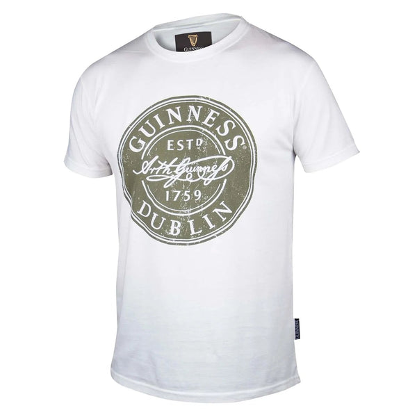 Guinness White Distressed Label Bottle Cap T-Shirt - The Celtic Gift Store - Shirts & Tops
