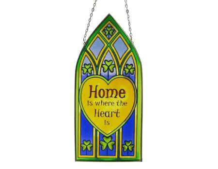 Home is Where The Heart Is Stained Glass Panel - The Celtic Gift Store - Decor