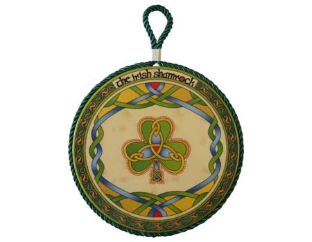 Ceramic Irish Shamrock Trivet Plaque- Irish Weave