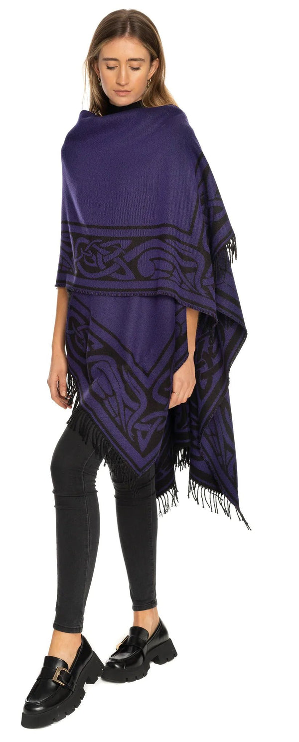 Jimmy Hourihan Celtic Knot Border Shawl - Black/Purple - The Celtic Gift Store - Scarves & Shawls