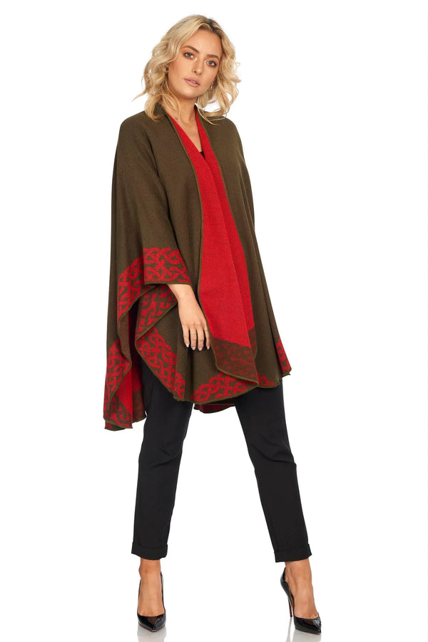 Jimmy Hourihan Celtic Shawl - Moss/Red - The Celtic Gift Store - Scarves & Shawls