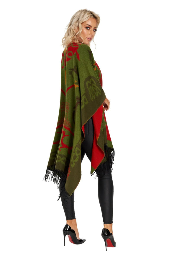 Jimmy Hourihan Fringed Celtic Shawl - Green/Red - The Celtic Gift Store - Scarves & Shawls