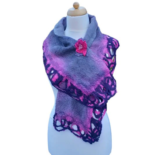Kells Bay Swirl Edge Scarf Grey and Pink - The Celtic Gift Store - Scarves & Shawls