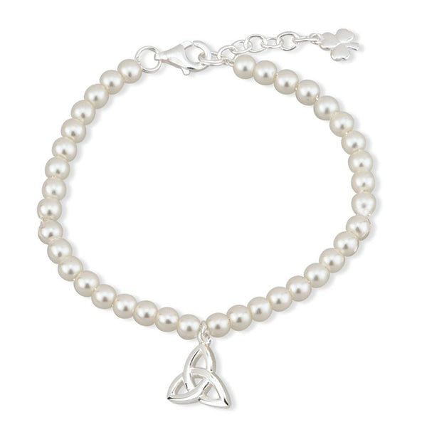 Kid's Rhodium Plated Pearl Trinity Knot Bracelet - The Celtic Gift Store - bracelets