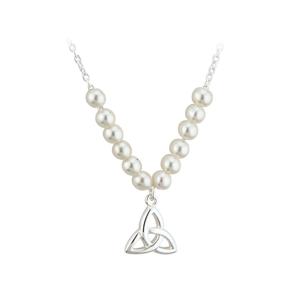 Kid's Rhodium Plated Pearl Trinity Knot Necklet - The Celtic Gift Store - Necklaces
