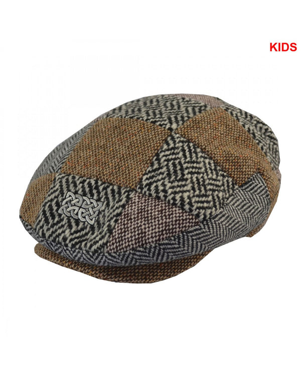 Patrick Francis Kids Multi Tweed Patch Flat Cap