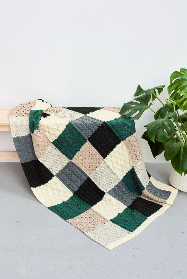 Killala Aran Intarsia Green & Multi Blanket - The Celtic Gift Store - Blankets and Bedding