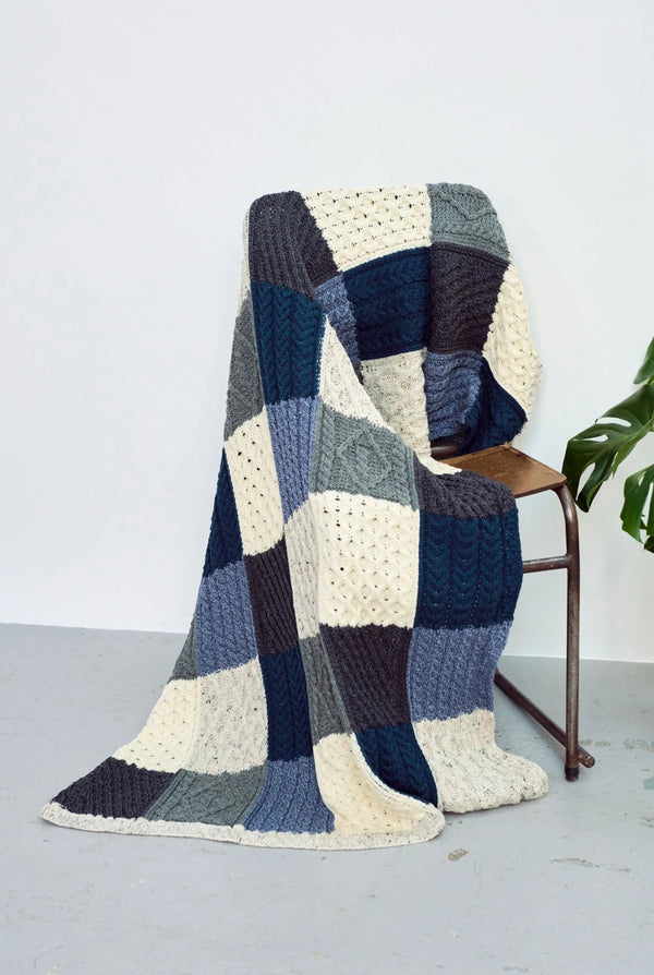 Killala Aran Intarsia Mixed Blue Blanket - The Celtic Gift Store - Blankets and Bedding