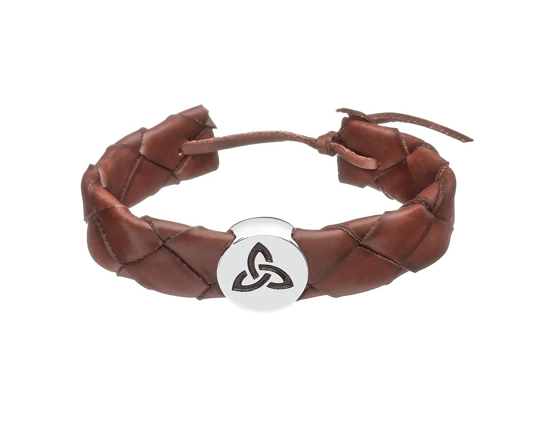 Leather Trinity Knot Disc Wristband - The Celtic Gift Store - bracelets