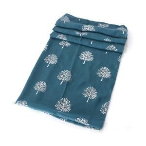 Light Summer Scarf with Silver Tree of Life Pattern Teal Blue - The Celtic Gift Store - Neckware