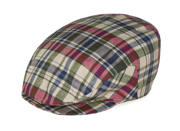 Hanna Hats Linen Donegal Touring Cap- Red, Green & Blue Tartan