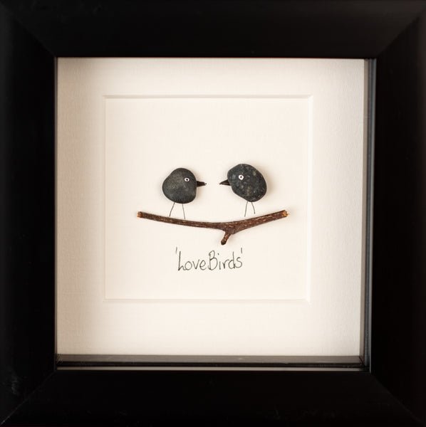 Love Birds Irish Pebble Art - 4"x4" Frame - The Celtic Gift Store - Decor