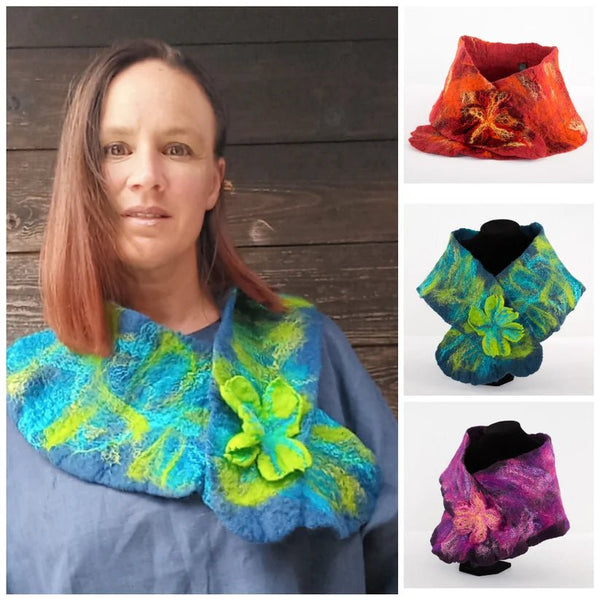Lux Flower Collar Scarf Blue - The Celtic Gift Store - Scarves & Shawls
