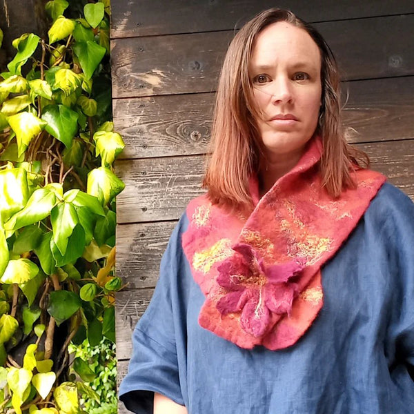 Lux Flower Collar Scarf Orange - The Celtic Gift Store - Scarves & Shawls
