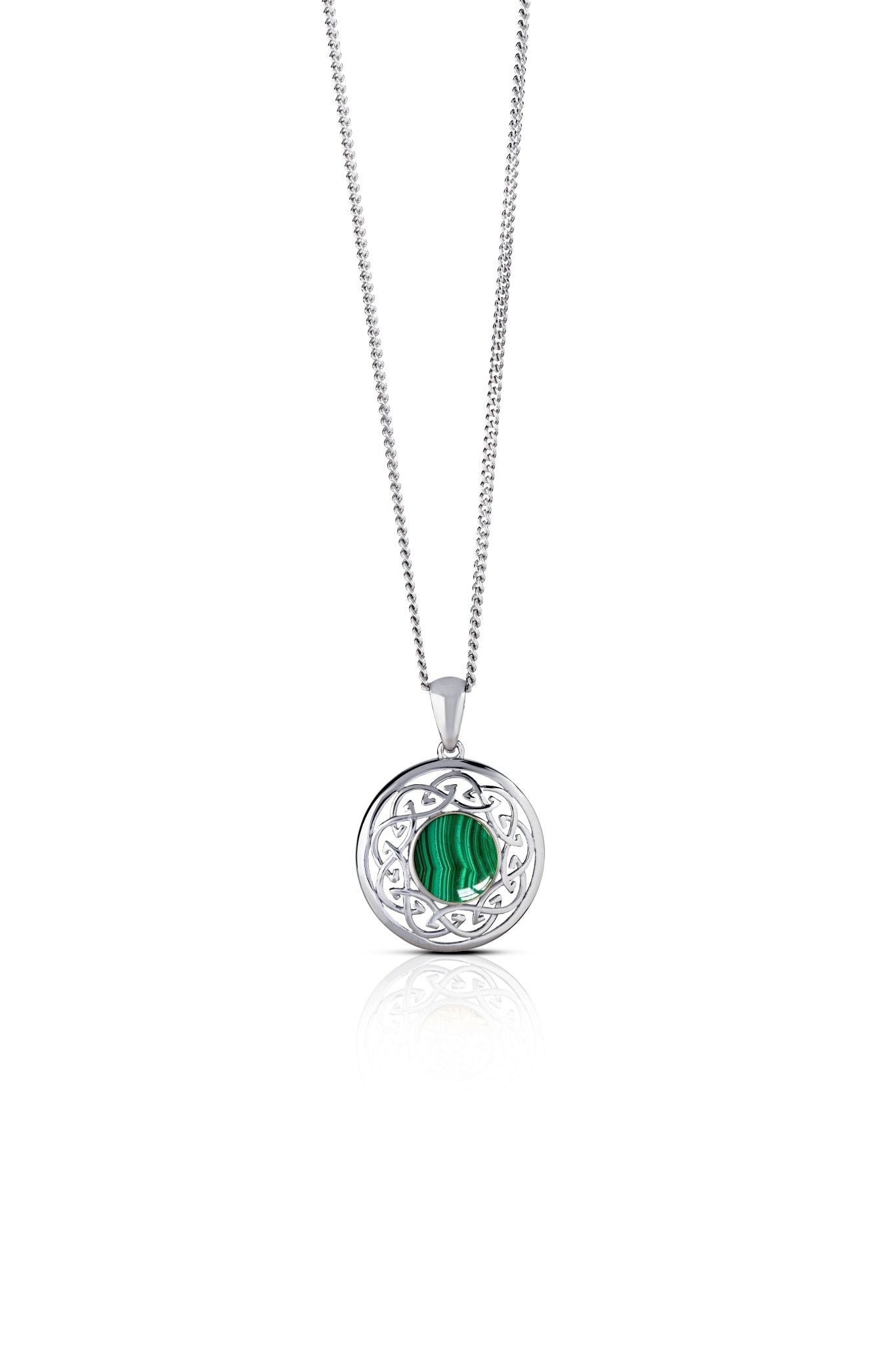 Malachite and Sterling Silver Celtic Knot Necklace - The Celtic Gift Store - Necklaces