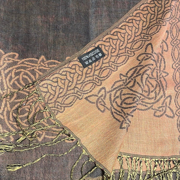 Mary Celtic Knot Reversible Scarf - Charcoal/Salmon - The Celtic Gift Store - Scarves & Shawls