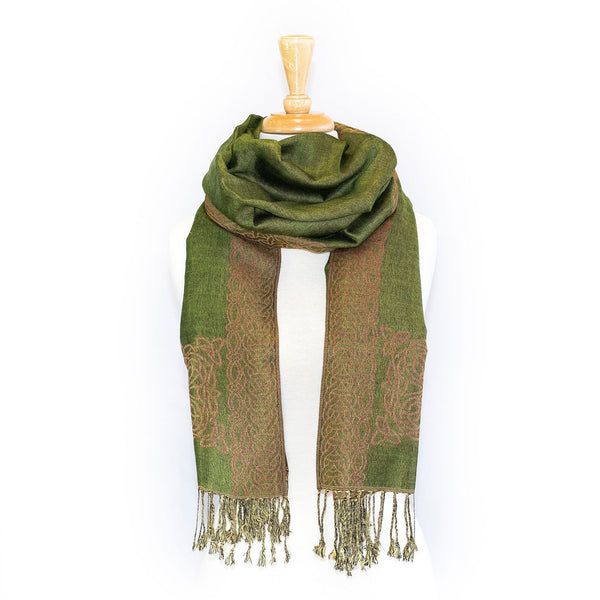 Mary Celtic Knot Reversible Scarf - Green/Red - The Celtic Gift Store - Scarves & Shawls