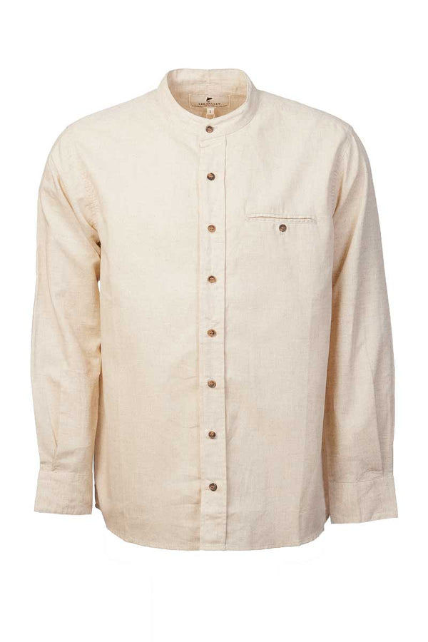 Men's Irish Collarless Linen Grandad Shirt - Natural Beige - The Celtic Gift Store - Clothing