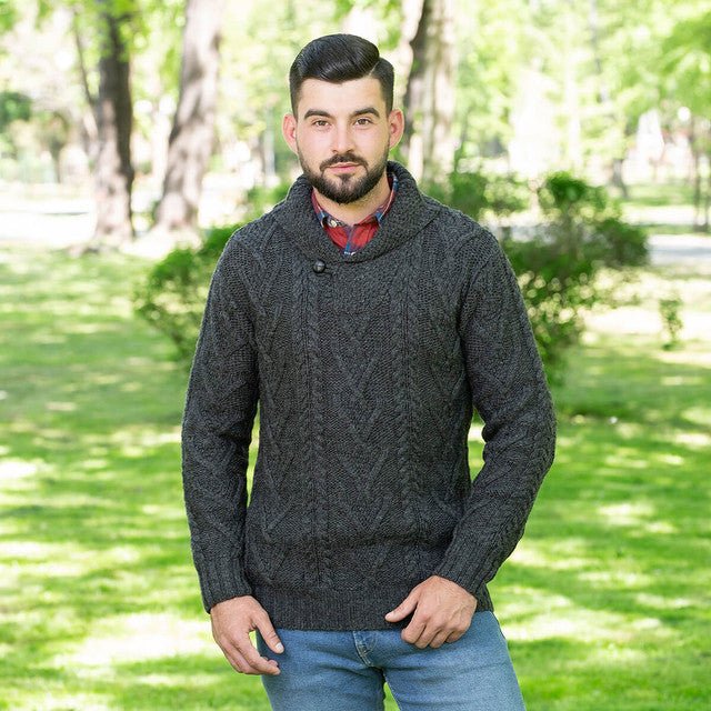 Men's Marino Wool Shawl Collar Single Button Sweater - The Celtic Gift Store - 