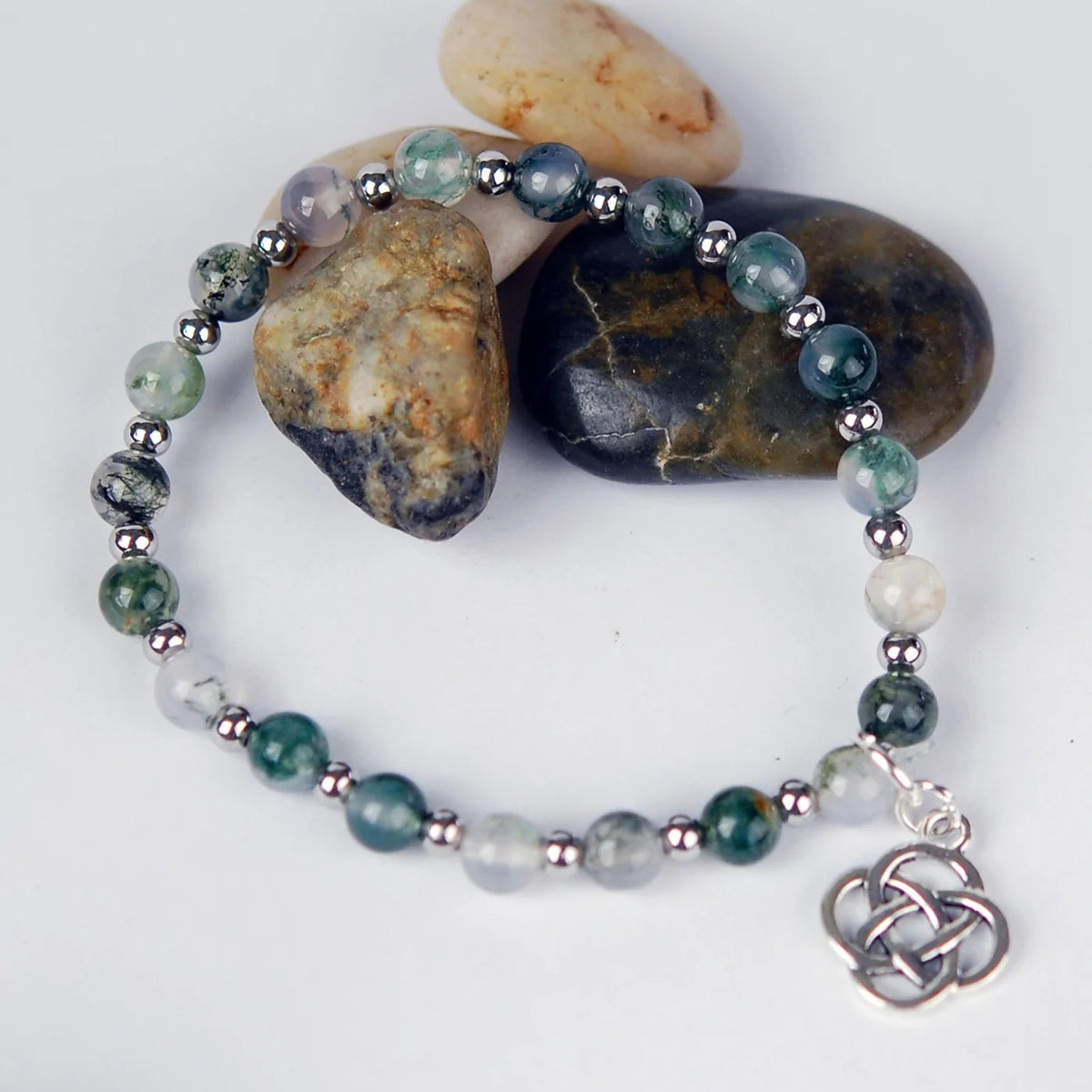 Moss Agate Bracelet with Round Celtic Knot - The Celtic Gift Store - bracelets