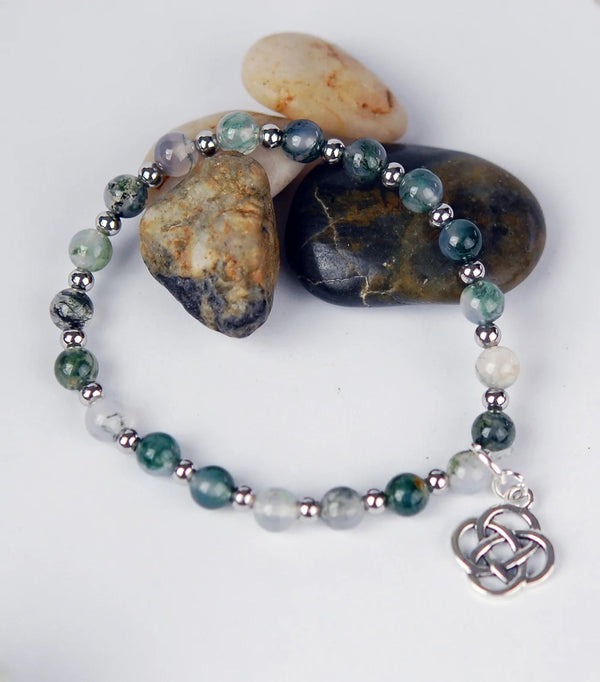 Moss Agate Bracelet with Round Celtic Knot - The Celtic Gift Store - bracelets