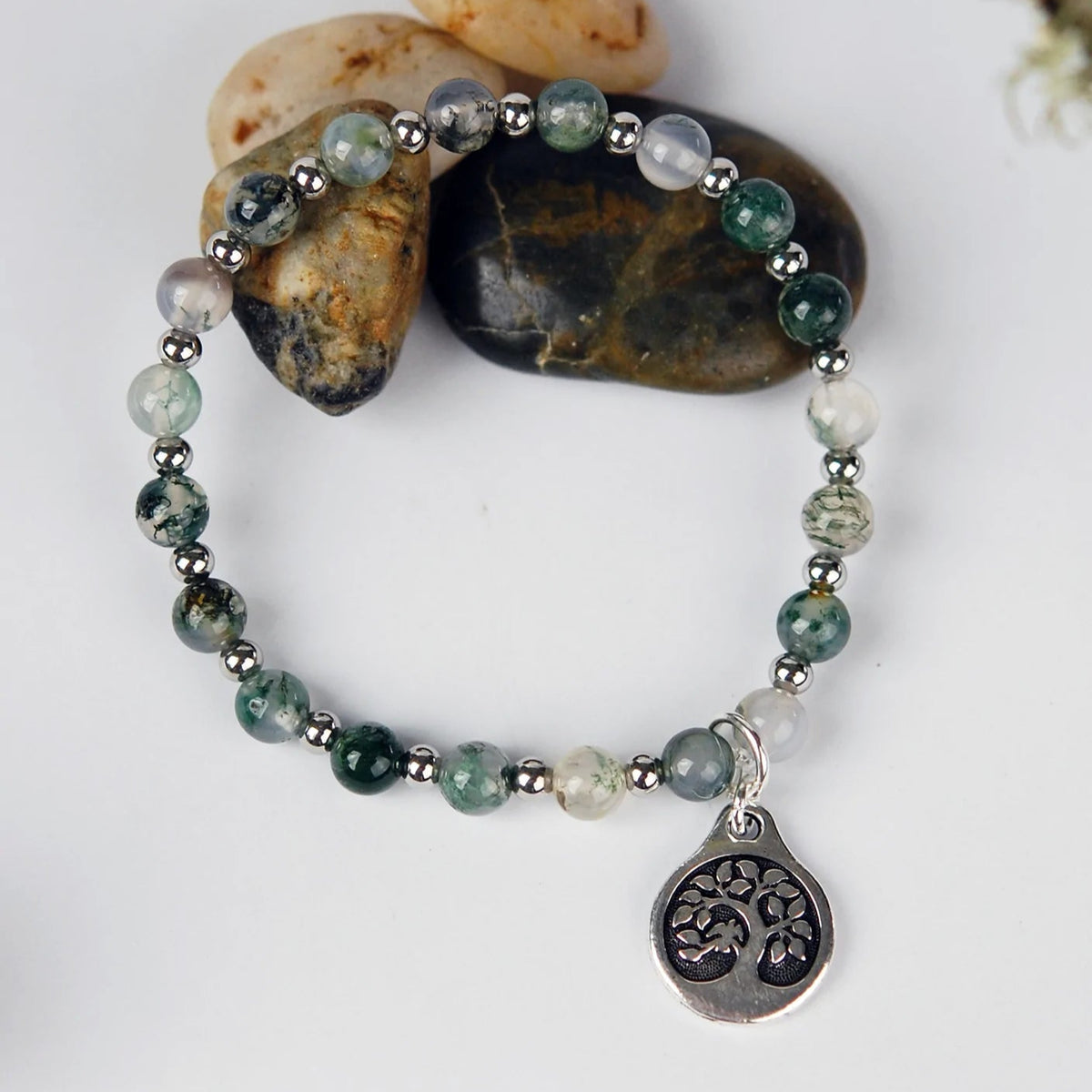 Moss Agate Bracelet with Tree of Life - The Celtic Gift Store - bracelets