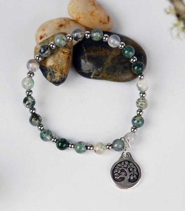 Moss Agate Bracelet with Tree of Life - The Celtic Gift Store - bracelets