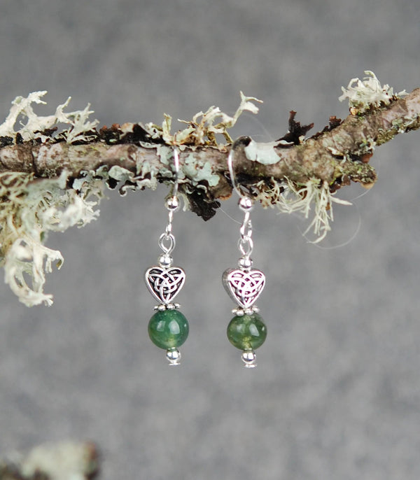Moss Agate with Celtic Heart Earrings - The Celtic Gift Store - Earrings