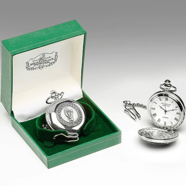 Mullingar Pewter Celtic Harp Pocket Watch - The Celtic Gift Store - Apparel & Accessories
