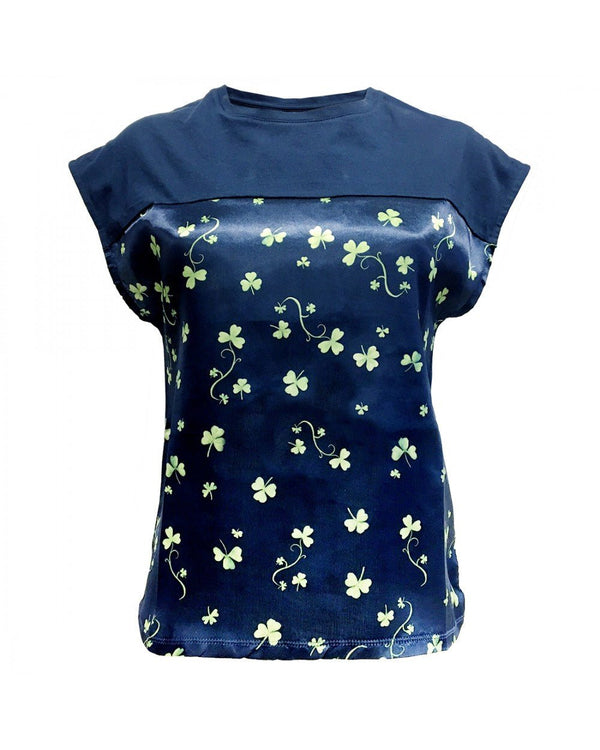 Navy Shamrock Satin T-Shirt - The Celtic Gift Store - 