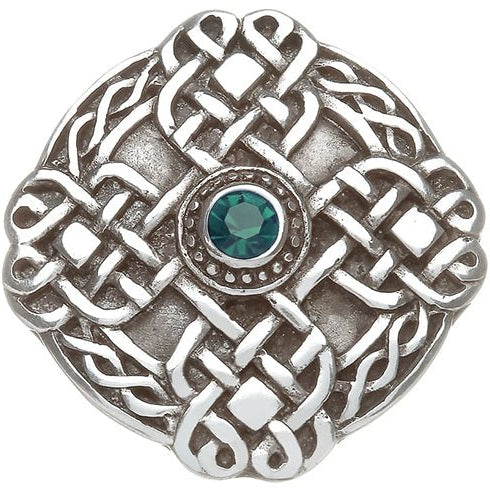 Pewter Celtic Knot Brooch with Green Stone - The Celtic Gift Store - Jewelry