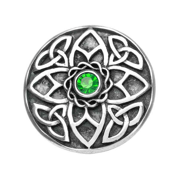 Pewter Celtic Trinity Knot Brooch with Green Stone - The Celtic Gift Store - Jewelry