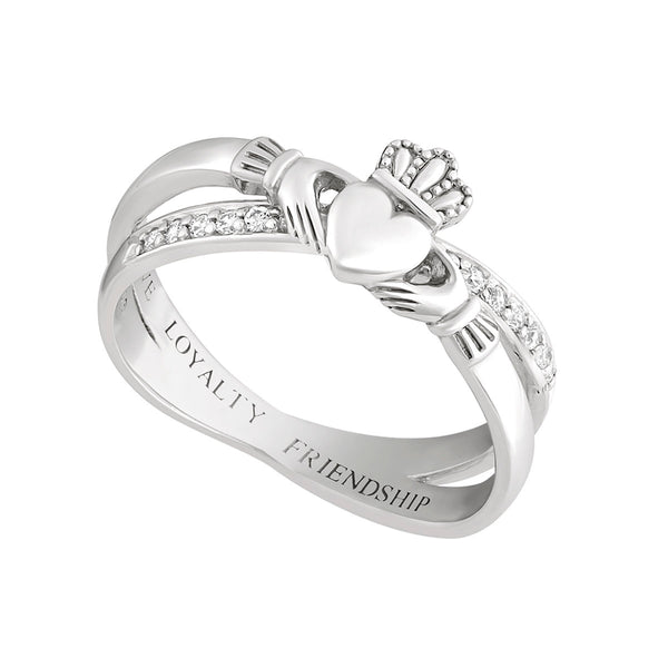 Sterling Silver Claddagh Kiss Ring with CZ