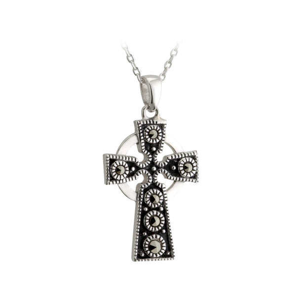 Marcasite and Sterling Silver Celtic Cross Necklace