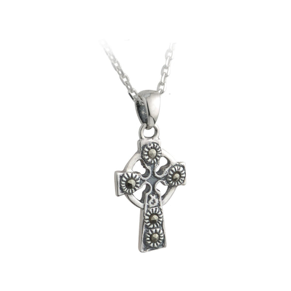 Small Marcasite and Sterling Silver Celtic Cross Necklace