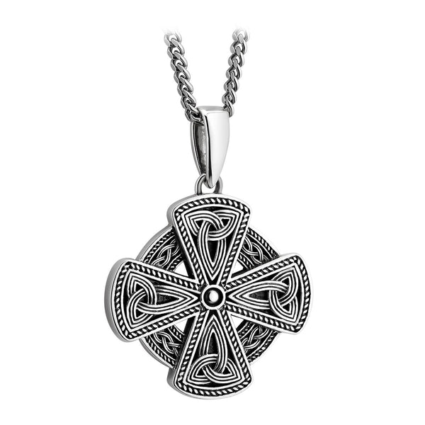 Large Round Oxidized Sterling Silver Celtic Cross Necklace