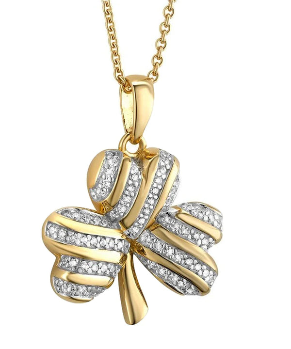 Gold Plated CZ Shamrock Necklace