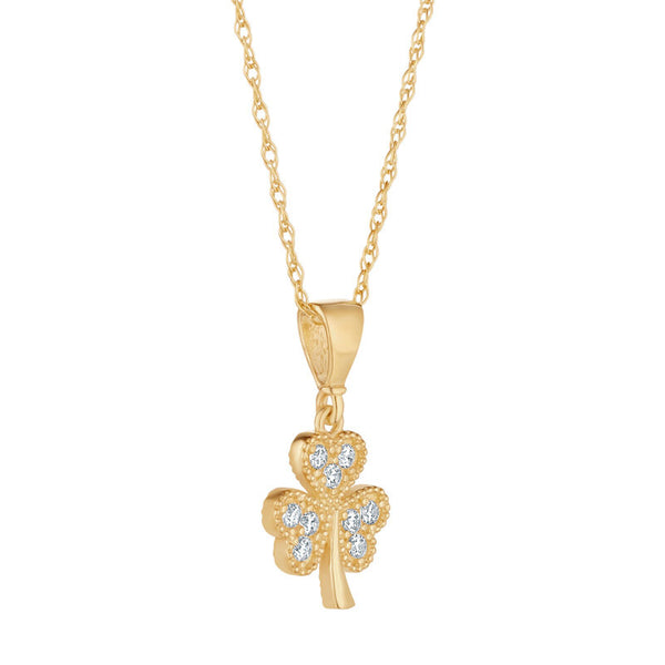 10K Gold CZ Shamrock Necklace- Multi CZ Stones