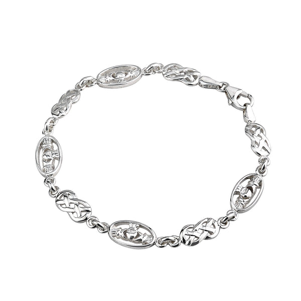 Sterling Silver Claddagh and Celtic Knot Link Bracelet