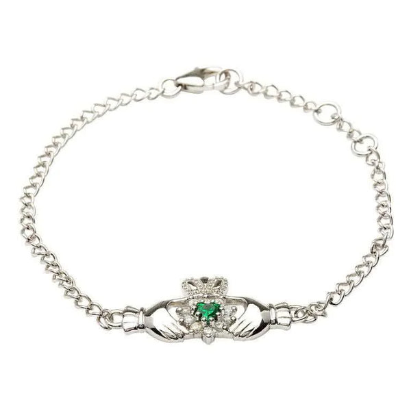 Sterling Silver Green Cubic Zirconia Claddagh Bracelet