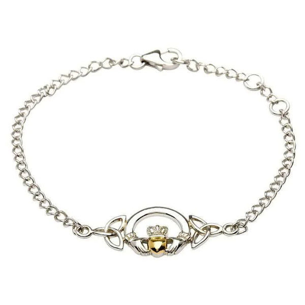 Sterling Silver Claddagh Bracelet with 14K Gold Plated Heart