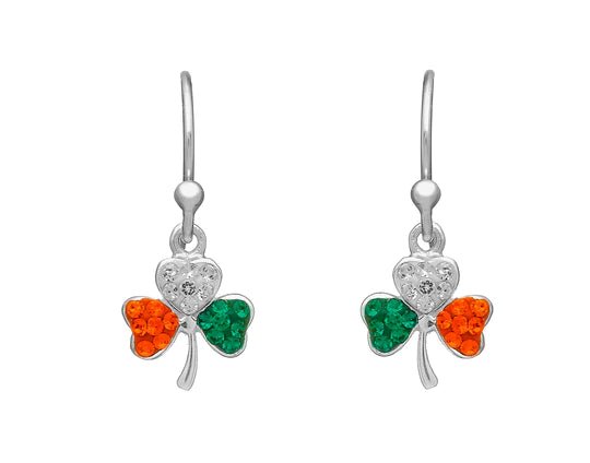 Shamrock Drop Earrings with Tricolor CZ Stones - The Celtic Gift Store - 