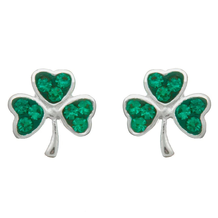 Shamrock Stud Earrings with Green CZ Stones - The Celtic Gift Store - 