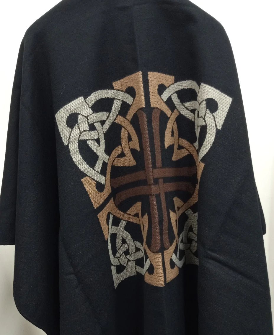 Shawl with Celtic Motif - Black/Camel - The Celtic Gift Store - Scarves & Shawls