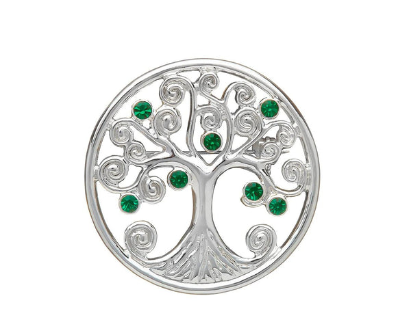 Silver Plated Tree of Life Brooch with Green Stones - The Celtic Gift Store - Jewelry