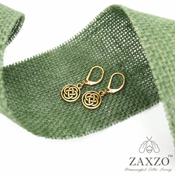 Small Irish Gold Dara Knot Lever Back Earrings - The Celtic Gift Store - 