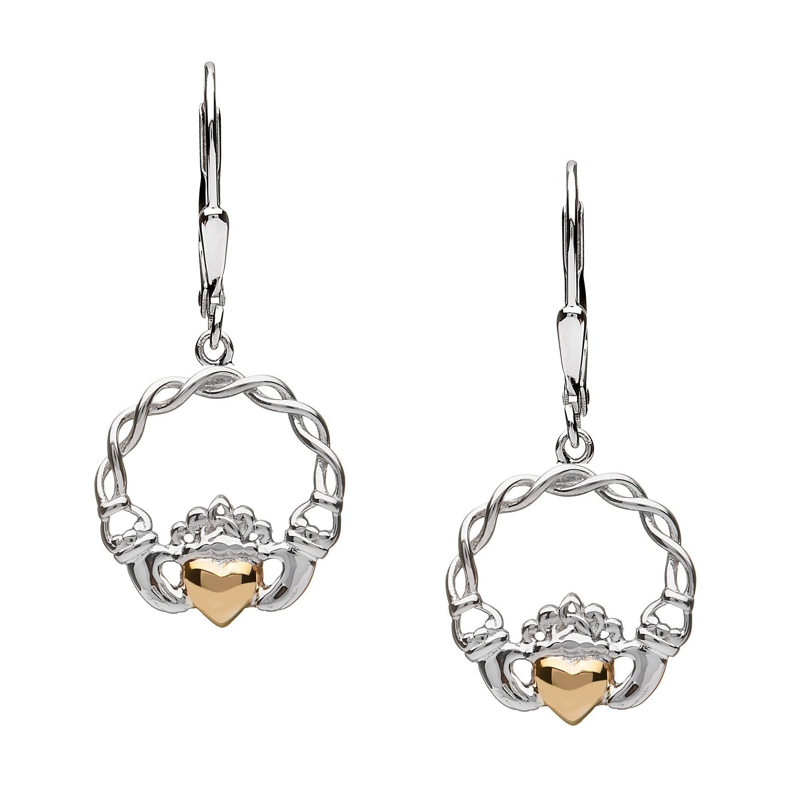 Sterling Silver 10k Gold Claddagh Drop Earrings - The Celtic Gift Store - Earrings