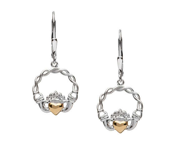 Sterling Silver 10k Gold Claddagh Drop Earrings - The Celtic Gift Store - Earrings